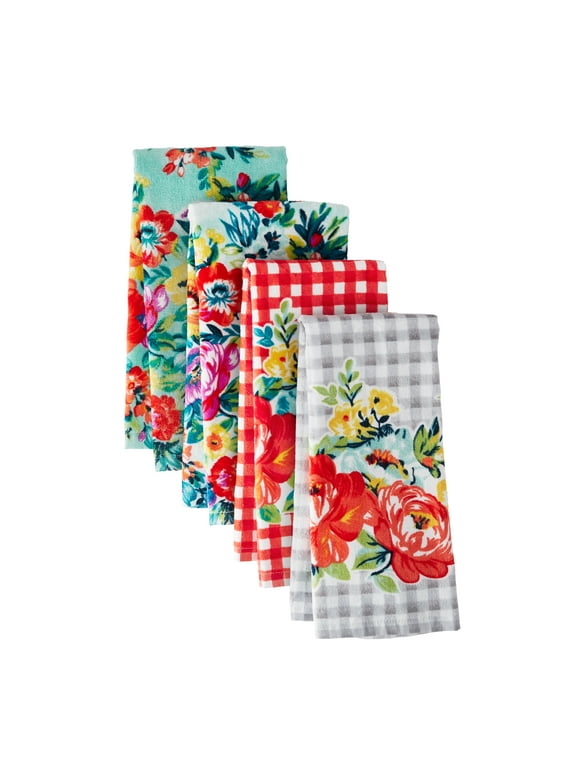 The Pioneer Woman Sweet Romance Kitchen Towel Set, Multicolor, 16"W x 28"L, 4 Piece
