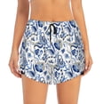 thumbnail image 4 of Lsque Blue Paisley Printed Women's Running Shorts with Liner Pockets,Elastic Quick Dry Workout Athletic Gym Yoga Shorts,Womens High Waist Shorts-Large, 4 of 9