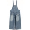 thumbnail image 2 of KIDSCOOL SPACE Girls Denim Overalls, Ripped Heart-shaped Bib Jeans Workwear Pants, Light Blue,5-6 Years, 2 of 7
