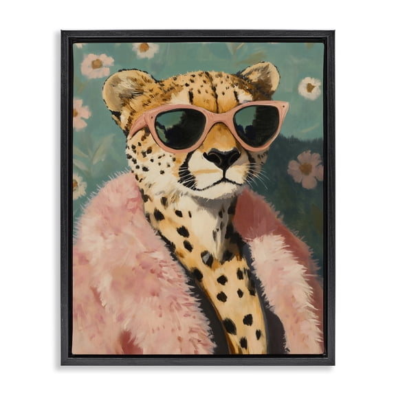 Stupell Industries Glam Cheetah in Pink Fur Black Framed Floater Canvas Wall Art, design by The Prints Vibe