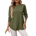 thumbnail image 2 of Ladies Tops and Blouses Womens Long Sleeve Round Neck Shirts Side Split Basic Loose Tops Casual 2025 Crew Neck Tops A Little Run Big Long Sleeve T shirt Women, 2 of 6