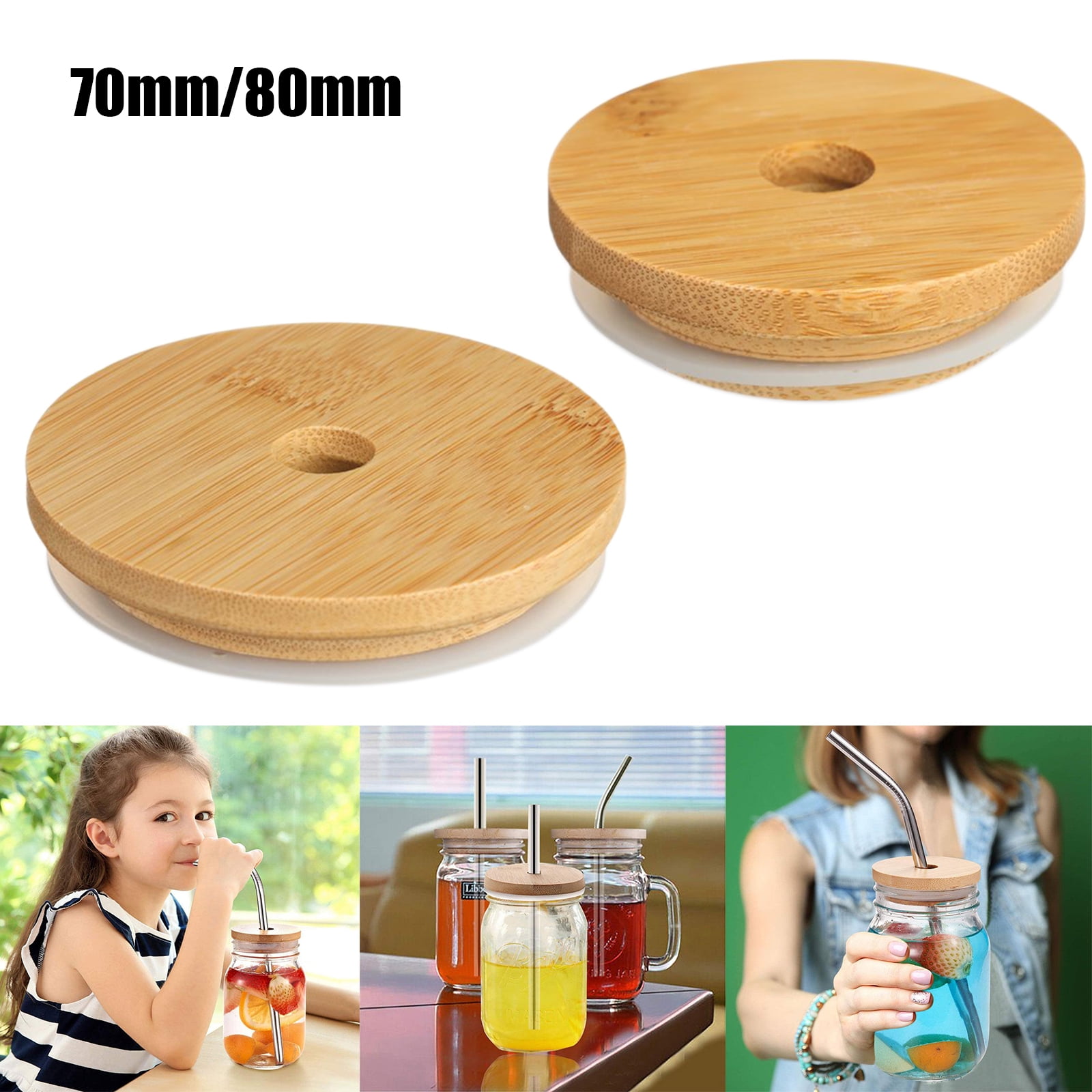 Drinkware Eight bamboo lids with straw holes Ice coffee glass Bamboo