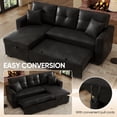 thumbnail image 5 of Muumblus Convertible Pull Out Sofa Bed, L-Shaped Sectional Sleeper Couch with Storage Chaise, Vintage Faux Leather Look, Black Polyester Fabric, 5 of 11
