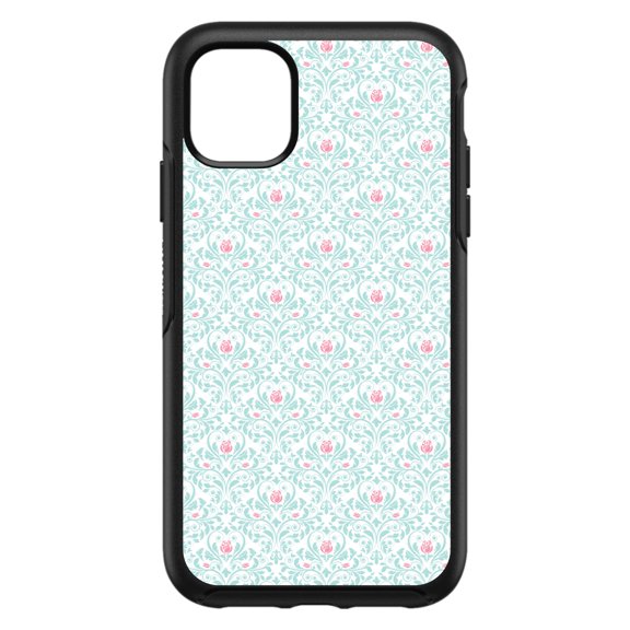 DistinctInk Custom SKIN / DECAL compatible with OtterBox Symmetry for iPhone 11 Pro (5.8" Screen) - Teal & Pink Rose Pattern