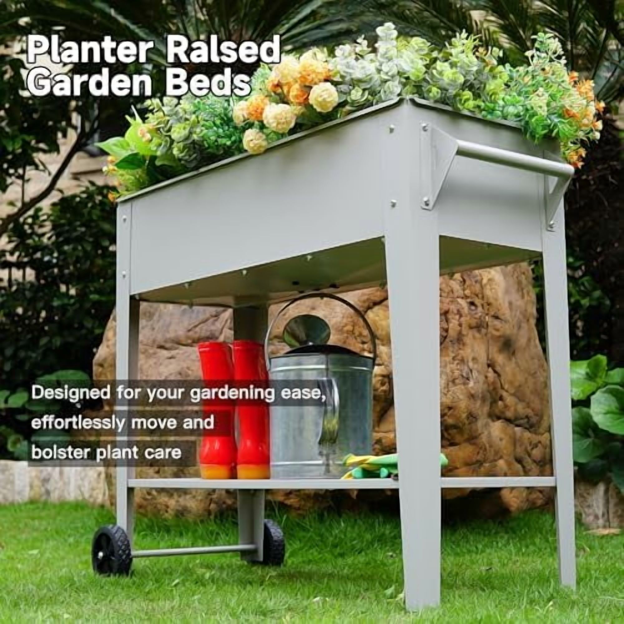 𝐑𝐚𝐢𝐬𝐞𝐝 𝐆𝐚𝐫𝐝𝐞𝐧 𝐁𝐞𝐝 𝐎𝐮𝐭𝐝𝐨𝐨𝐫 Elevate Herb Garden Planter Box Outdoor Raised Planter Box with Legs On Wheels for Vegetables Flower Tomato Patio Backyard