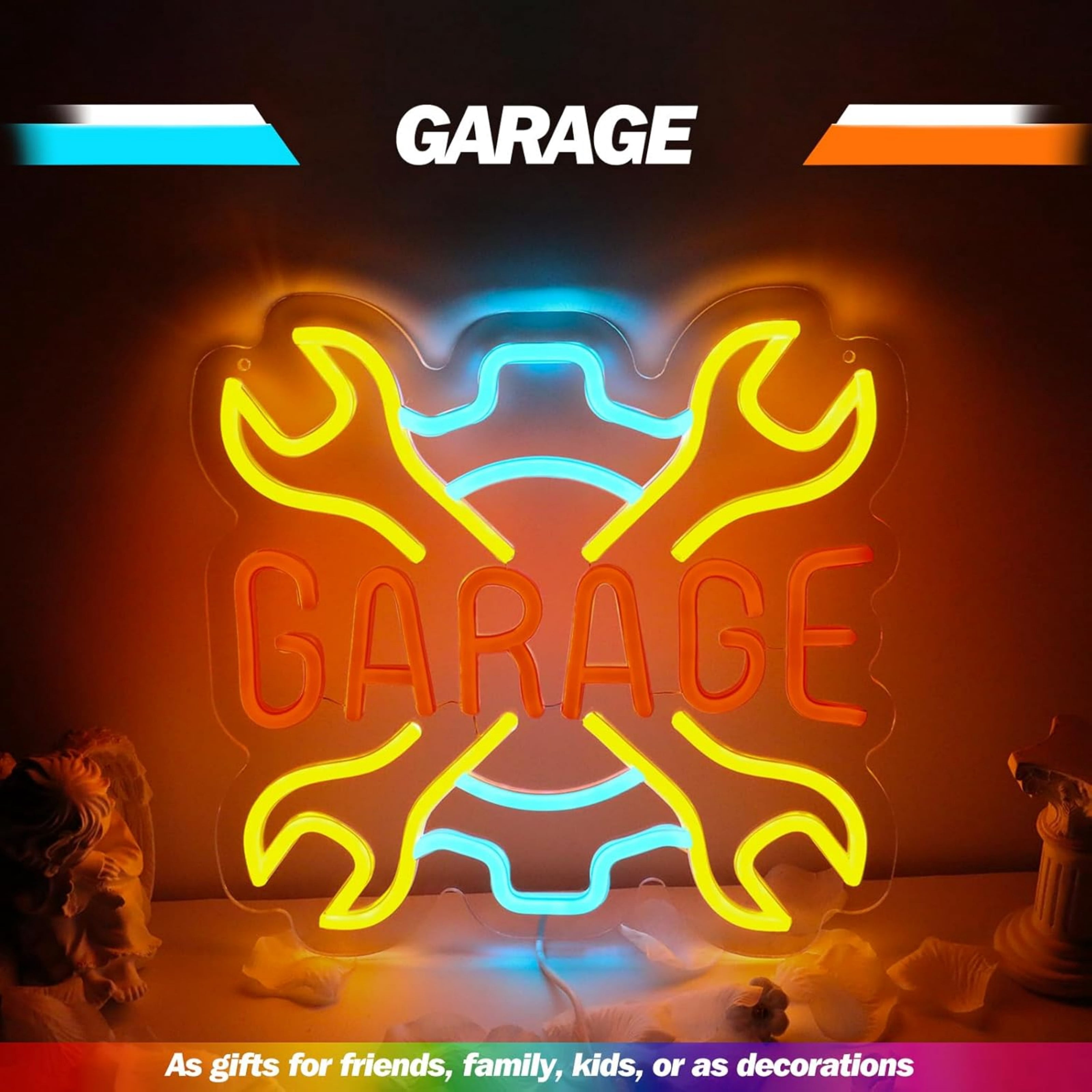 UPONRAY Garage Neon Signs, 11.8'*11.4' Dimmable & USB-Powered LED Neon Light, Stylish Wall Decor for Man Cave, Garage, Workshop