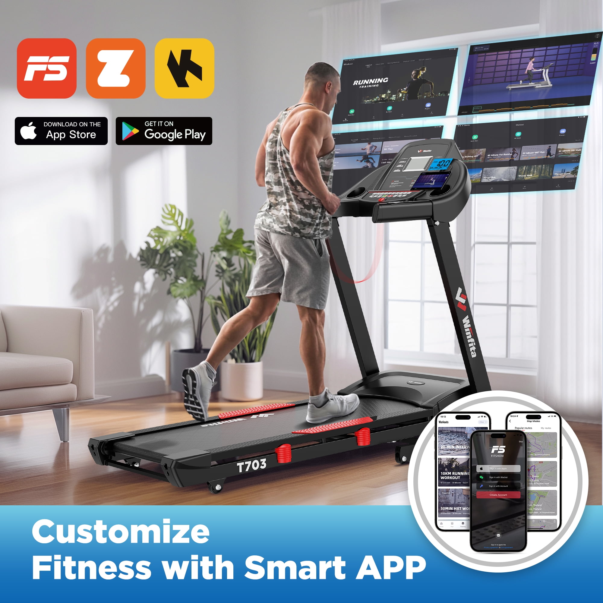 Winfita 15% Auto Incline Treadmill for Home, Foldable Treadmills with 300 Lbs Weight Capacity, 4.0HP Walking Pad Treadmill, Pulse Monitor, BMI Detector, 50"x18"