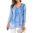 thumbnail image 2 of Pxiakgy Dressy Tops for Women Casual Solid Tops Print V Neck Irregular Long Sleeve T Shirt Blouses 3/4 Sleeve Tunic Tops Asymmetric Hem Blouses Lightweight Mesh Shirt Flowy Work Shirts Sky Blue 3Xl, 2 of 5
