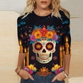 thumbnail image 2 of Xdegoge Dia De Los Muertos Shirt Women Day of The Dead Shirts Mexico Skeleton 3/4 Sleeve Tops Plus Size Mexican Skull Tequila T Shirt Vintage Holiday Party Blouses Tequila Costume Crew Neck Tshirts, 2 of 6