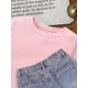 thumbnail image 3 of Camiseta informal de punto con estampado geométrico para niña - 100 % algodón, ligeramente elástica, cuello redondo - Camiseta holgada de verano | Lavable a máquina | Estampado aleatorio, 3 of 6