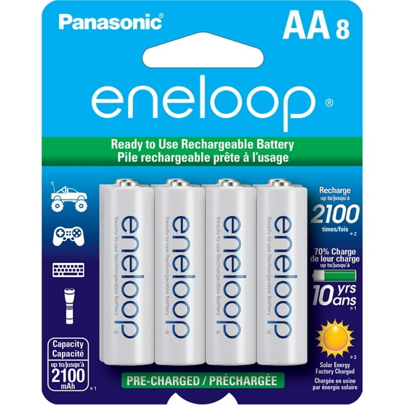 Panasonic Eneloop BK-3MCCA8BA Pre-Charged Nickel Metal Hydride AA Rechargeable Batteries, 8-Battery Pack