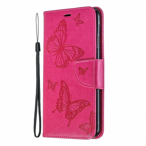 Allytech iPhone XS Max Case (6.5"), Slim Fit PU Leather Folio Butterfly Embossed Shockproof Wrist Hand Strap Flip Cards Holder Wallet Case TPU Back Cover for Apple iPhone XS Max, Red