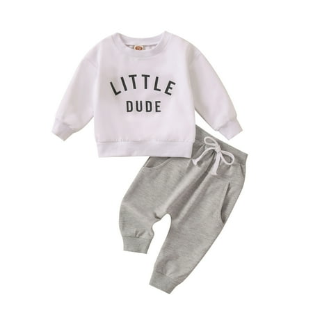 Kedxroy Toddler Baby Boy Fall Winter Outfits Letter Crewneck Sweatshirt Casual Pants 2Pcs Clothes Set 2-3 Years White