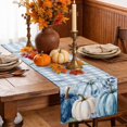 thumbnail image 6 of Blue White Pumpkins Fall Table Runner - 108 Inch Long Thanksgiving Eucalyptus Blue Plaid Cotton and Linen Blended Dress Scarves Farmhouse Table Runner for Kitchen Dining, Coffee Table, 13" x 108", 6 of 8