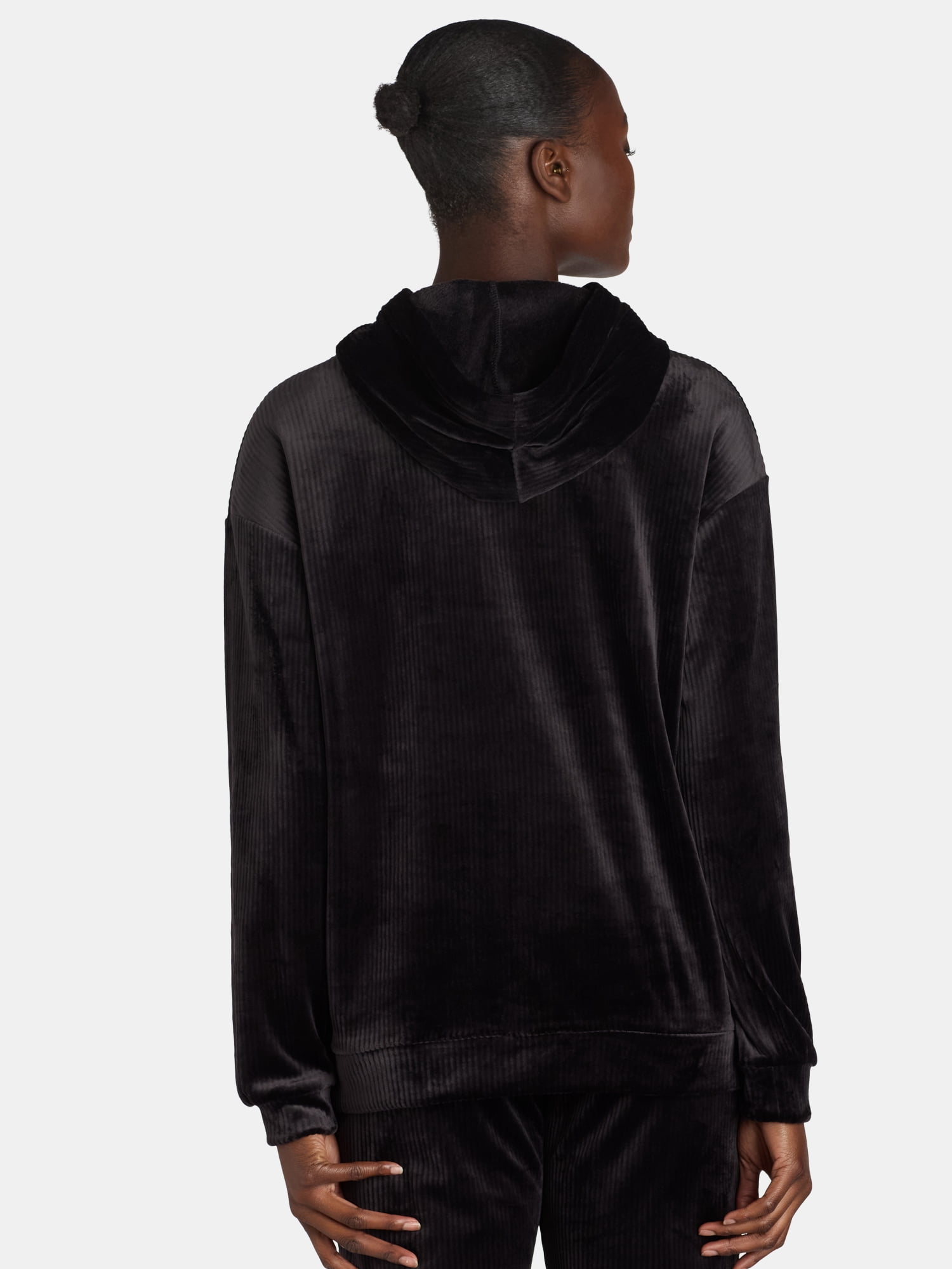 Time and Tru's Women’s Ribbed Velour Hoodie Sweatshirt, Sizes S-XXXL