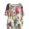 thumbnail image 2 of Rezuofi 1 Pcs Womens Summer Cotton Linen Floral Print Tshirt Spring Casual Loose Crewneck Tees Button Down Shirt Tops for Women, 2 of 5