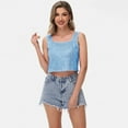 thumbnail image 6 of Women's Sequin Square Neck Tank Top with Sleeveless Design and Cropped Fit - Medium, Blue, 6 of 7