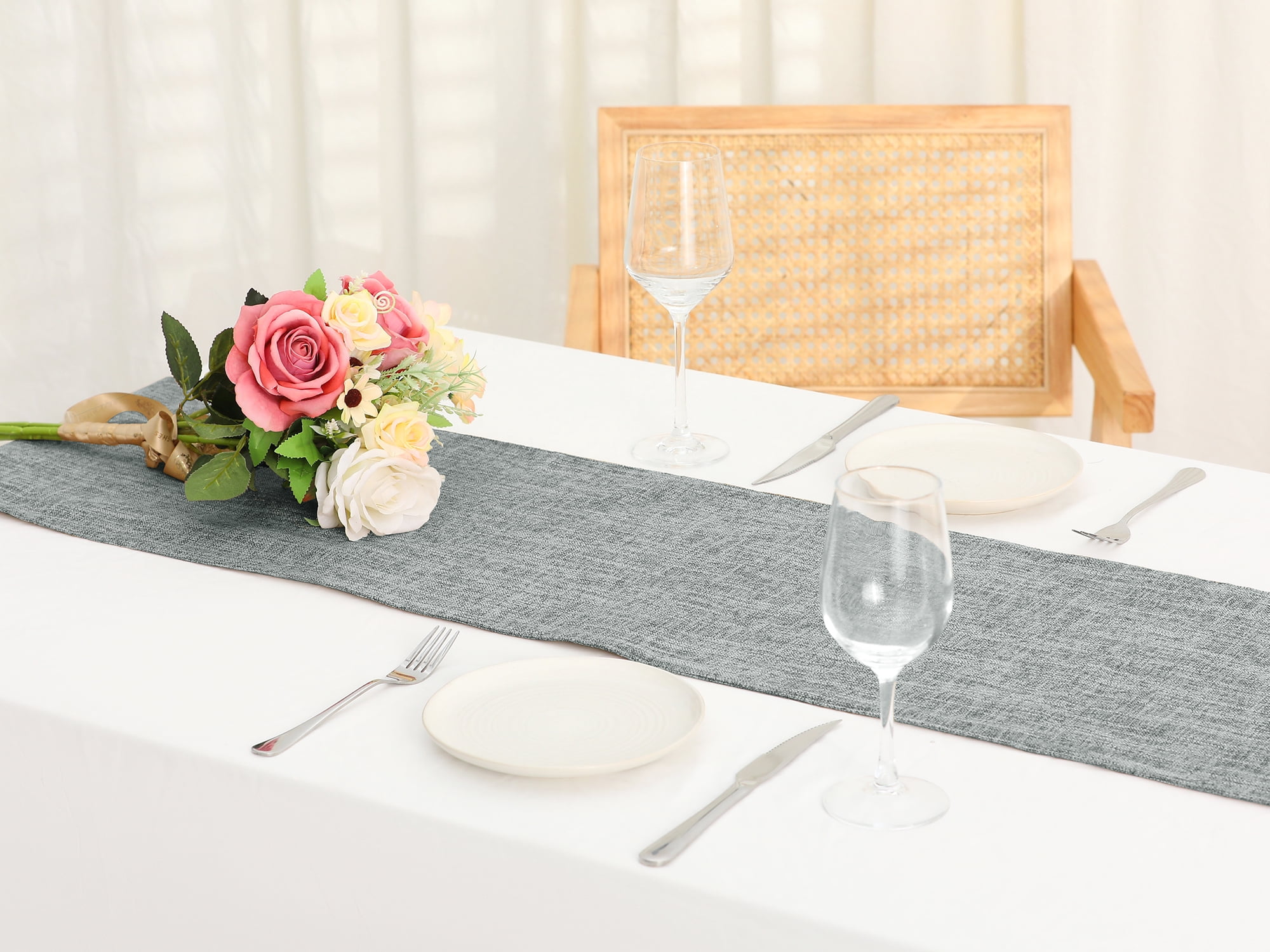 Unique Bargains 1 Pack Solid Color Table Runner Long Linen Table Banner Dark Grey 12"x63"