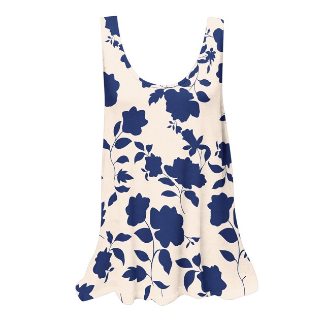 UPPADA Camisoles d'Été pour Femmes à Col Rond Coupe Ample T-Shirts Décontractés Mode Sans Manches Vêtements de Plage Ourlet Fluide Chandails à Enfiler Hauts Plage Boho Vêtements oferta Relampago Bleu,P
