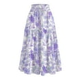 thumbnail image 5 of Floral Midi Skirt for Women Summer Comfy Tiered Elastic High Waisted Skirts Vacation A-Line Flowy Swing Long Skirts Purple M, 5 of 6