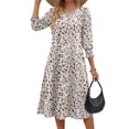 thumbnail image 2 of Fantaslook Fall Dresses for Women Smocked 3/4 Sleeve Dress Floral Midi Casual Dresses with Pockets, 2 of 8