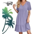 thumbnail image 1 of Ropa de mujer retro con cuello en V, vestido fluido de cintura informal suelto de color sólido para mujer, vestidos retro para mujer, 1 of 5