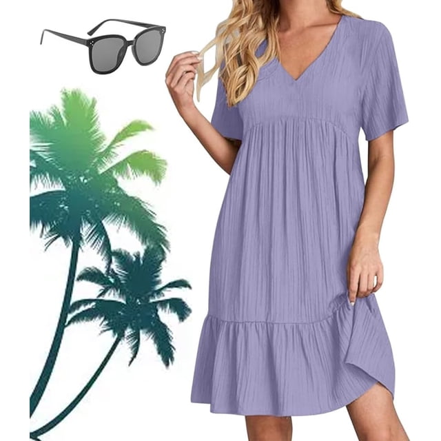 Ropa de mujer retro con cuello en V, vestido fluido de cintura informal suelto de color sólido para mujer, vestidos retro para mujer