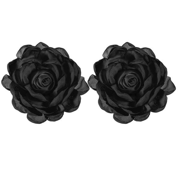 Flowers Hair Clips, Satin Rose Brooch Pin, Floral Brooch Hairpin for Women Wedding, 2 Pack & Black