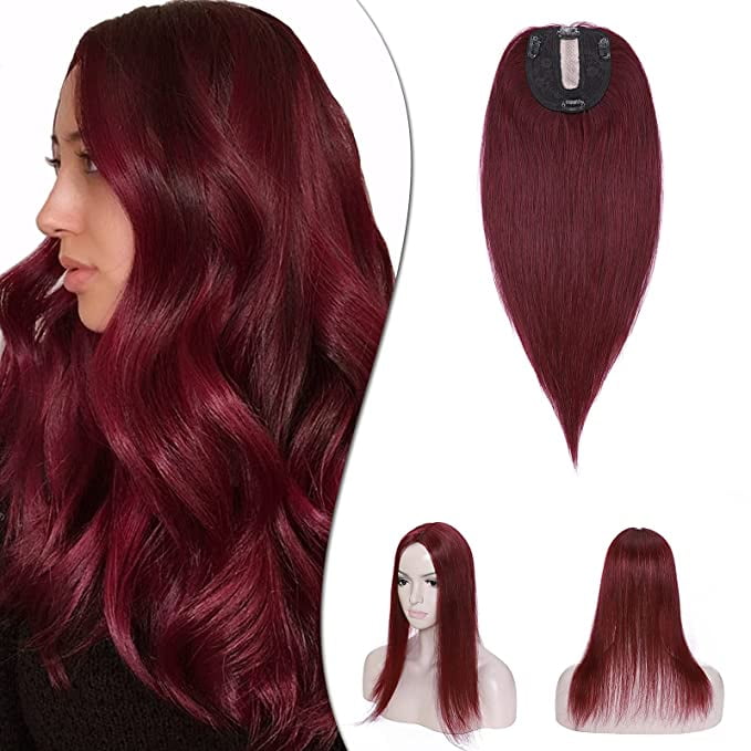 Hair Toppers For Women Crown Toupee 100% Human Hair Clip On Hair topper Silk Base Top Hairpieces Middle Part with Hair Loss Cover White Hair Gray Hair Extensions Wiglet 16 50g #99J Hair Toppers For Women Crown Toupee 100% Human Hair Clip On Hair topper Silk Base Top Hairpieces Middle Part with Hair Loss Cover White Hair Gray Hair Extensions Wiglet 16 50g #99J