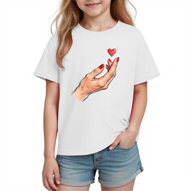 Blusas y camisas de manga corta con cuello redondo para niños y niñas, camisetas gráficas de manga corta, blusas con estampados bonitos para la temporada escolar.