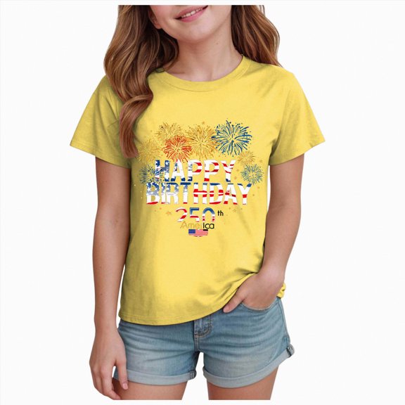 mgoYE 250th Anniversary Gifts USA T-Shirt Boys Girls Girls Boy's 4th of July Independence Day T-Shirt Summer 1776 USA America Memorial Day Graphic Tees Tops(Yellow,3-4 Years)
