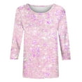 thumbnail image 4 of Womens Tops 3/4 Sleeve Round Neck Printed Casual T-shirt Pink XXXXXL, 4 of 4