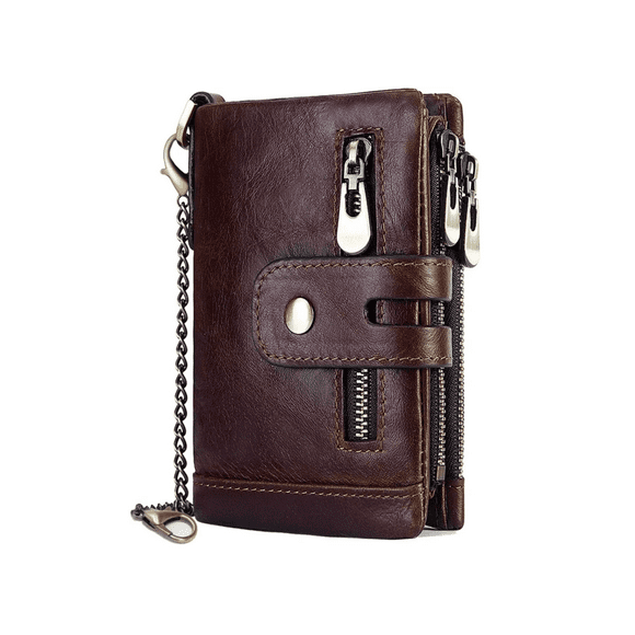 Cartera De Cuero Cadena Antirrobo Caballero Clásico Regalo