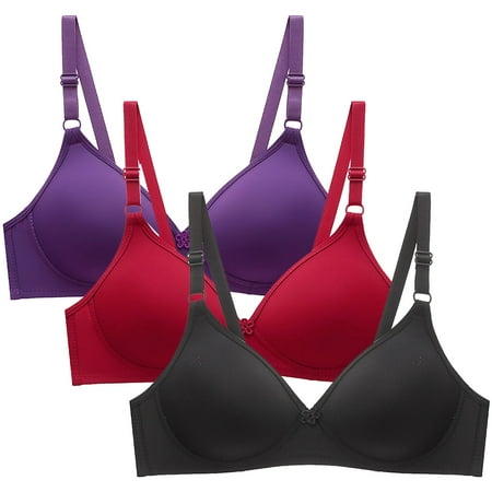 Qetyuw Women s Comfy Wireless Bra Wire Free Thin Bralette Ultra-Soft No Wire Support Bras Small Cup Size Push Up Bra 3PC