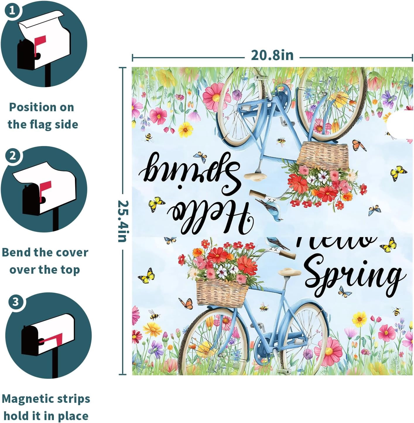 Spring Floral Magnetic Mailbox Cover Blue Flower Bird Mailbox Cover Magnetic Standard Size 21 X 25.5 Inch Butterfly Mailbox Post Cover Mailbox Wraps Mailbox Decor for Home Garden Outdoor Yard