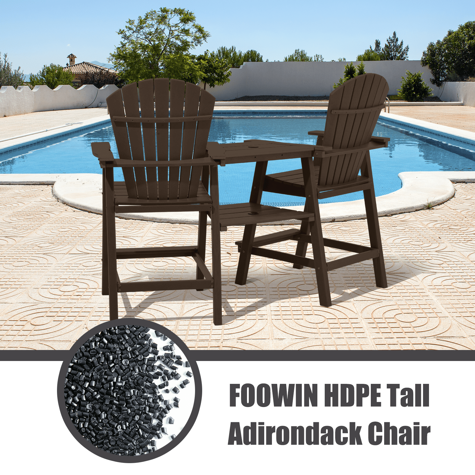 FOOWIN Tall Adirondack Chairs Set of 2 HDPE Outdoor Adirondack Barstools with Double Connecting Tray Patio Stools Weather Resistant for Outdoor Deck