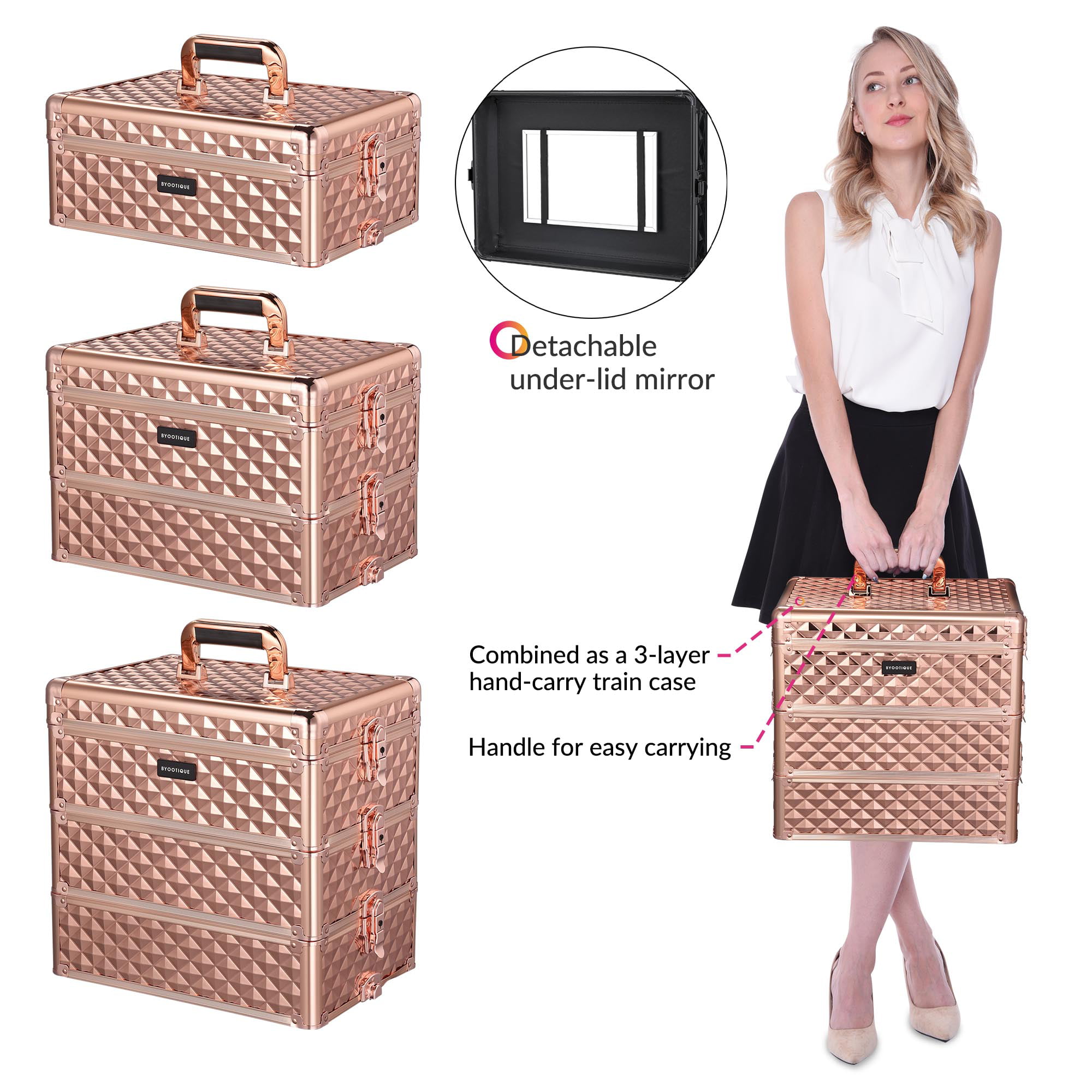 Byootique 4in1 Rose Gold Rolling Makeup Case Cosmetic Organizer Storage  Artist | Schmuck-Sets
