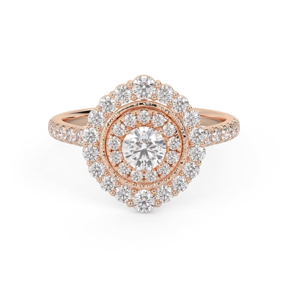 AFFY Double Halo Cluster Engagement Rings for Women Center 4MM Round Cut Lab Created Moissanite Ring Jewelry Gift for Her In 10K Solid Rose Gold Size 10