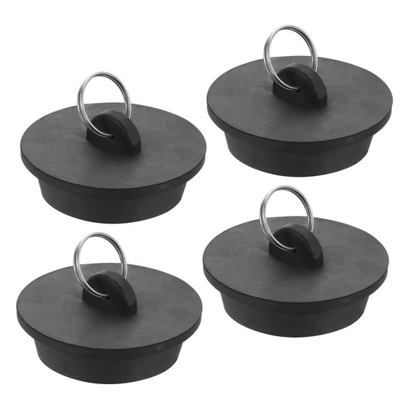 4pack Rubber Drain Stopper with Hanging Ring Fits 1-3/4 Inch to 1-7/8 Inch, Black