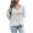 thumbnail image 2 of HongQid Women's V Neck Long Sleeve Pullover Sweater Lightweight Knit Sweaters Novelty Sweaters, 2 of 9