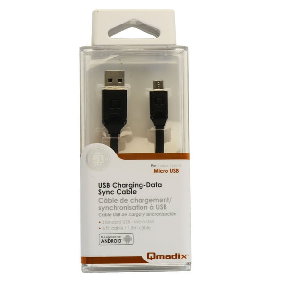 Qmadix (QM - Câble de Données de Synchronisation PDMI) 6Ft pour Appareils Micro USB - Noir