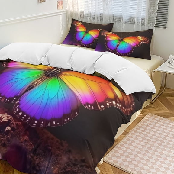 Rainbow Butterfly Wings 3D Duvet Cover Set Quilt Cover Theme of teenager for Bedroom Decoration