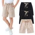 thumbnail image 2 of YunPes 3 Pack Boys Cotton Linen Shorts Boys Athletic Shorts Kids Youth Quick Dry Basketball Running Gym Sports with Drawstring, 2 of 4