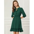 thumbnail image 2 of Vestido Corto de Gasa Allegra K con Dobladillo volantes Manga 3/4 Mujer Verde oscuro XL, 2 of 6