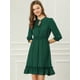 thumbnail image 2 of Vestido Corto de Gasa con Dobladillo con volantes y Manga 3/4 para Mujer Allegra K Verde oscuro XS, 2 of 6