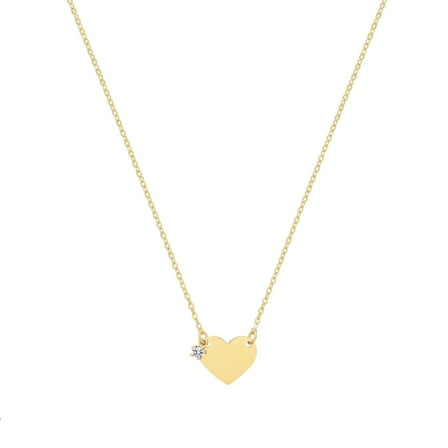 Beautiful 9k Gold Women Heart Necklet with Cubic Zirconia/CZ - 17.5 inch*11mm