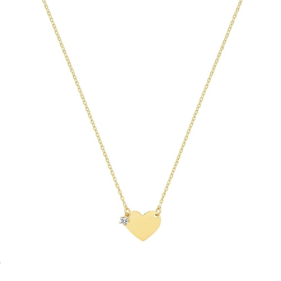Beautiful 9k Gold Women Heart Necklet with Cubic Zirconia/CZ - 17.5 inch*11mm