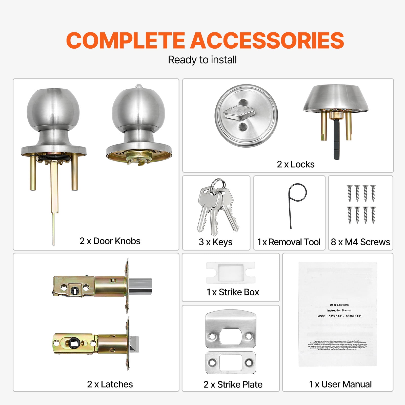 KFFKFF Entry Door Knob and Deadbolt Set, Nickel-Plated Entry Door Handle and Single-Cylinder Deadbolt Combo, Suitable for 1-3/8" to 1-3/4" Door Width, Door Locking Mechanism