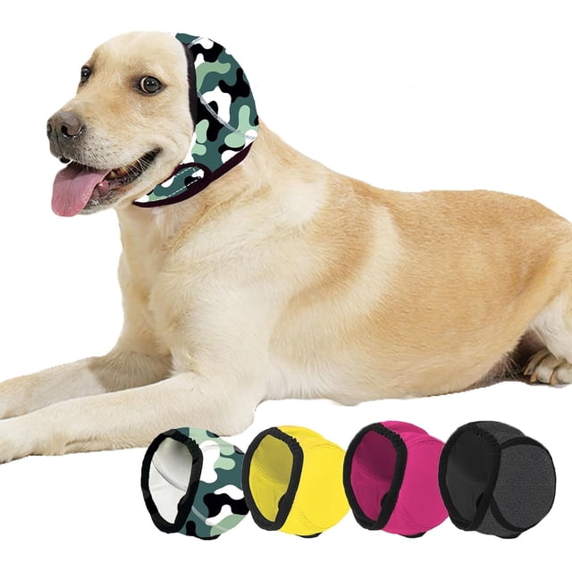 BAMY Swimming Waterproof Dog Ear Caps Calming Large Dog Ears Cover Shower Cap for Ear Protection for Bath for Grooming (Camouflage, L (Size L: Head Circumference 18"-24"))