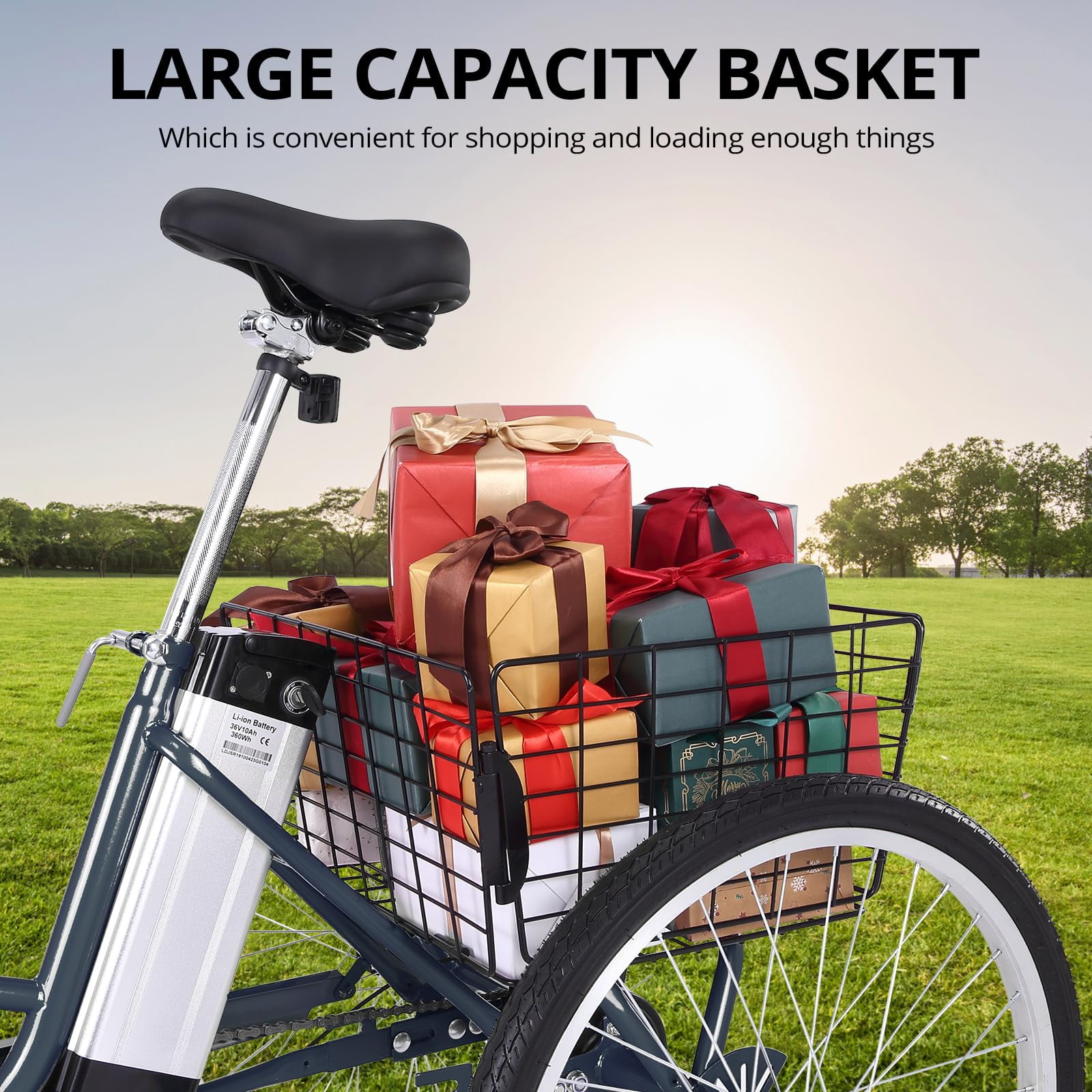 2025 New Electric Trike, Ebike Trike with Basket, Folding Tricycle, 250W Brushless Motor, LCD Display, 36V Removable Battery, 3 Wheel Electric Bicycle for Men Women Senior, Adults Tricycle